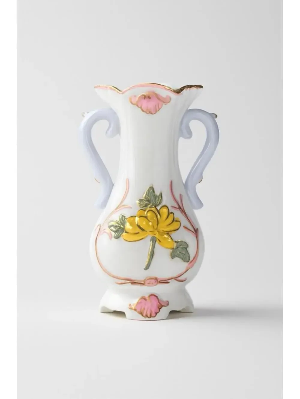 Vintage Miniature Porcelain Vase with Floral Design and Gold Trim